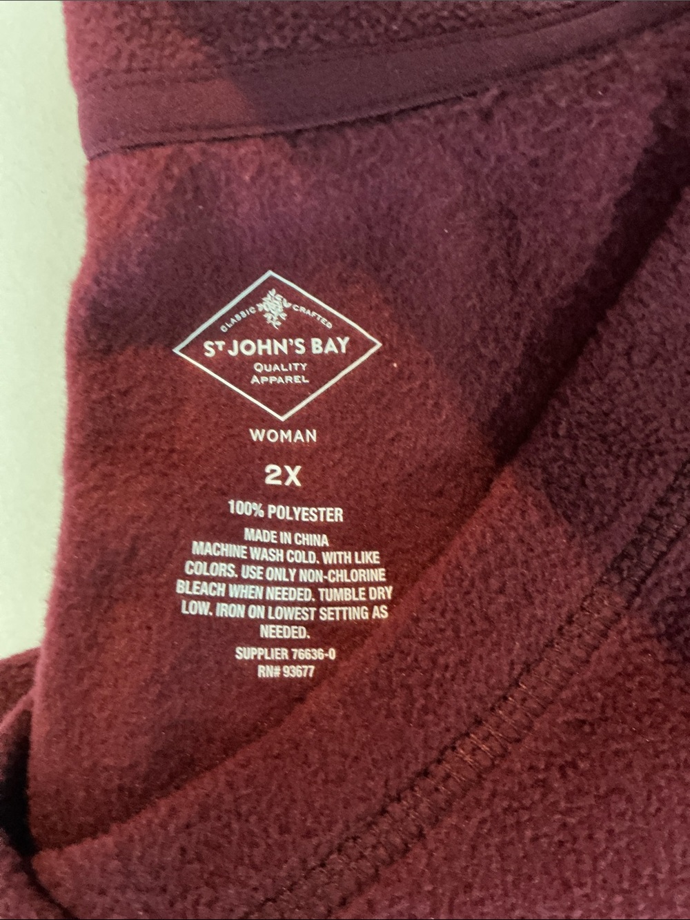 St. John's Bay Burgundy Fleece long Sleeve Relaxed sweatshirt - Picture 3 of 5